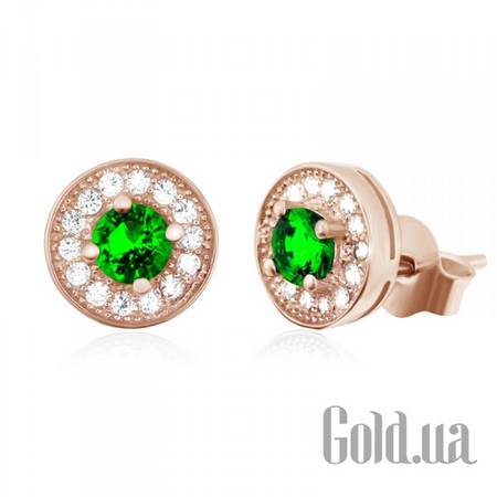 Серьги-гвоздики Серебряные серьги с куб. циркониями в позолоте