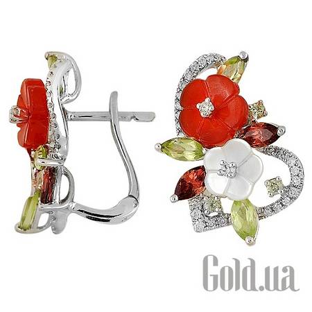 Серьги Золотые серьги с бриллиантами и полудрагоценными камнями