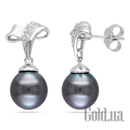 Серьги-гвоздики Серебряные серьги с бриллиантами и жемчугом