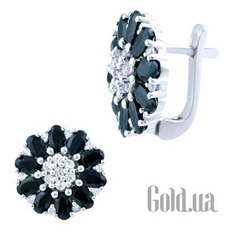Серьги Серебряные серьги с сапфирами и куб. циркониями