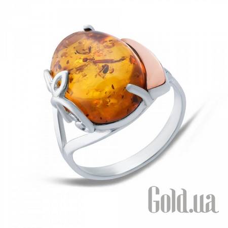 Женские кольца Женское серебряное кольцо со вставкой из золота и янтарем, 17.5