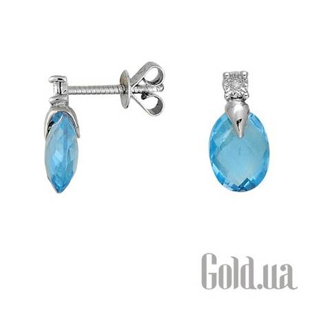 Серьги-гвоздики Золотые серьги с бриллиантами и топазами