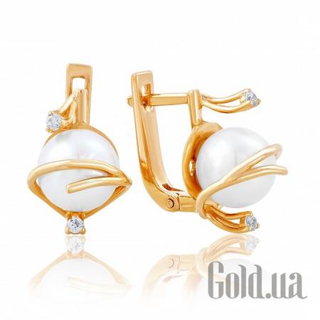 Серьги Золотые серьги с жемчугом и куб. циркониями