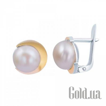Серьги Серебряные серьги с жемчугом и вставками из золота