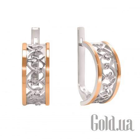 Серьги Серебряные серьги с куб. циркониями и вставками из золота