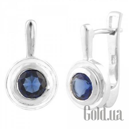 Серьги Серебряные серьги с синт. сапфирами