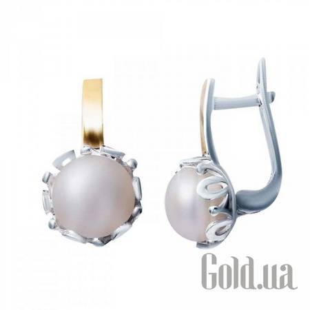 Серьги Серебряные серьги с жемчугом и вставками из золота