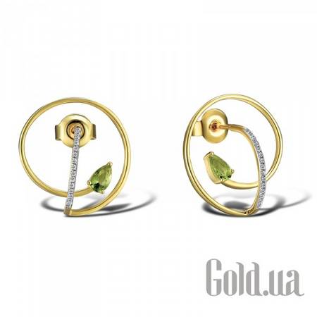 Серьги-гвоздики Золотые серьги с бриллиантами и перидотом