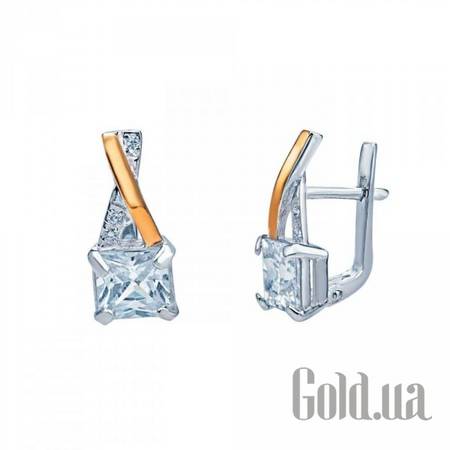 Серьги Серебряные серьги с куб. циркониями и вставками из золота
