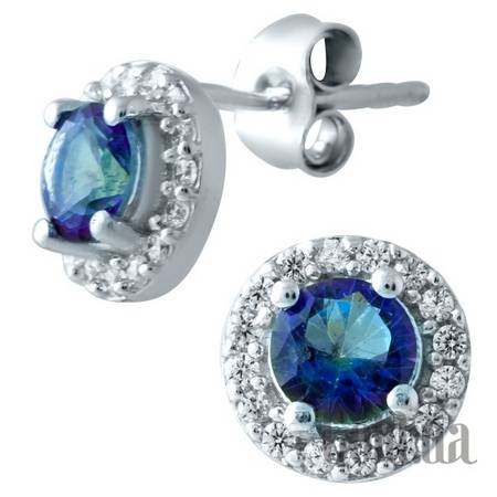 Серьги-гвоздики Серебряные серьги с топазами и куб. циркониями