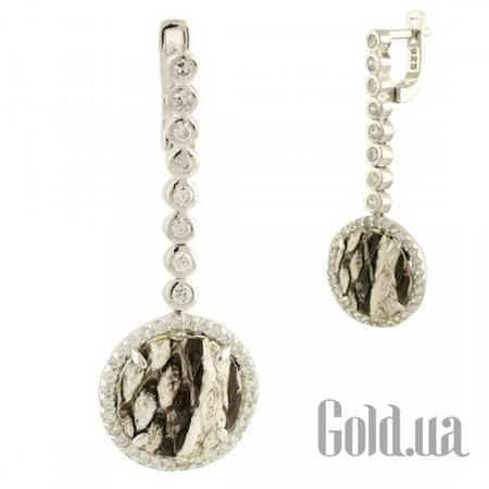 Серьги с подвесками Серебряные серьги с кожей и куб. циркониями