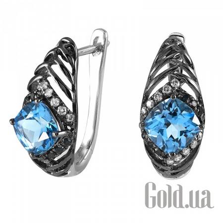 Серьги Золотые серьги с бриллиантами  и топазами