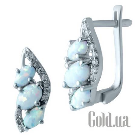 Серьги Серебряные серьги с опалами и куб. циркониями