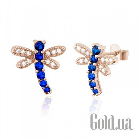 Серьги-гвоздики Серебряные серьги с куб. циркониями в позолоте