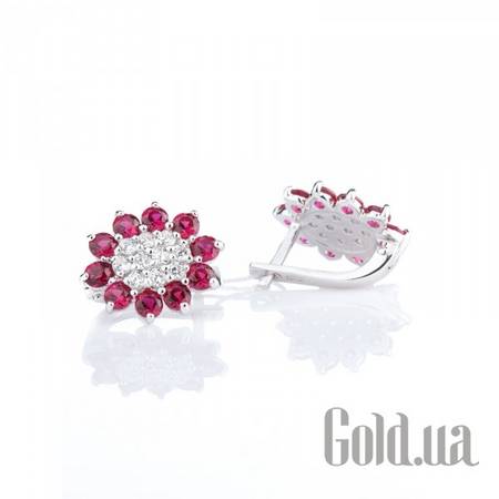 Серьги Серебряные серьги с куб. циркониями и синт. рубинами