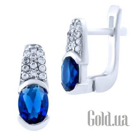 Серьги Серебряные серьги с синт. сапфирами и куб. циркониями
