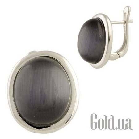 Серьги Серебряные серьги с кошачьим глазом