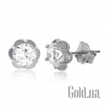 Серьги-гвоздики Серебряные серьги с  куб. циркониями