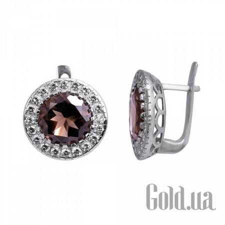 Серьги Серебряные серьги с раух-топазами и куб. циркониями