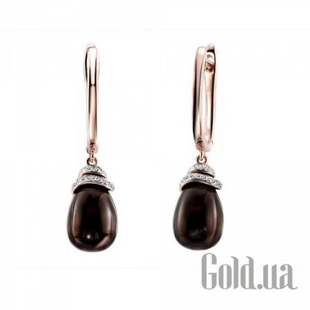 Серьги с подвесками Золотые серьги с бриллиантами и дымчатыми кварцами