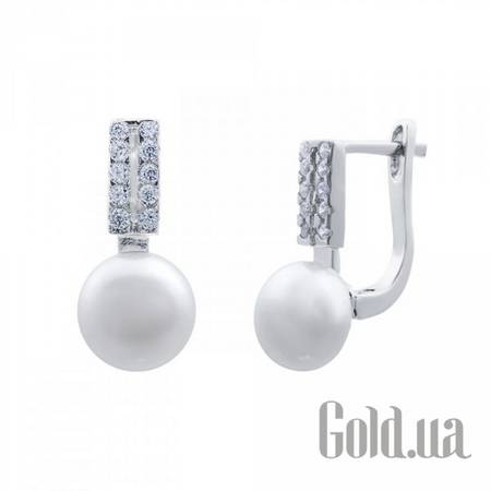 Серьги Серебряные серьги с жемчугом и куб. циркониями