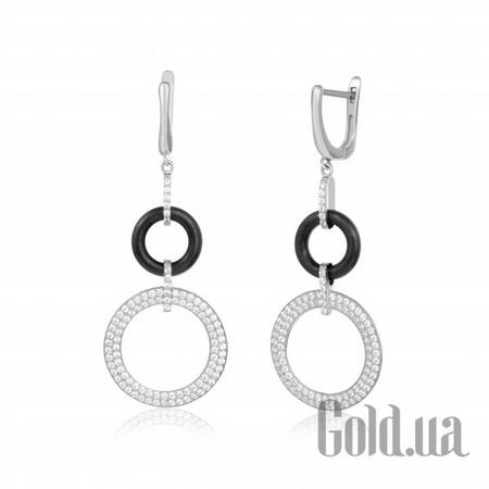 Серьги с подвесками Серебряные серьги с куб. циркониями и керамикой