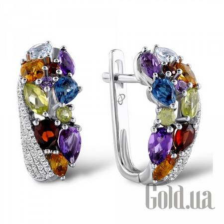 Серьги Золотые серьги с бриллиантами, аметистами, топазами, цитринами, гранатами и перидотами