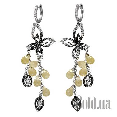 Серьги с подвесками Золотые серьги с бриллиантами и кварцем