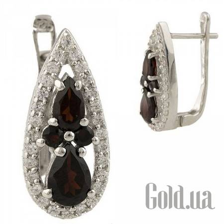 Серьги Серебряные серьги с гранатами и куб. циркониями