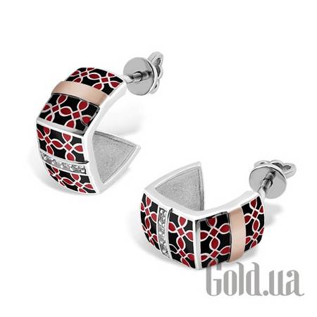 Серьги-гвоздики Серебряные серьги с куб. циркониями и эмалью в позолоте