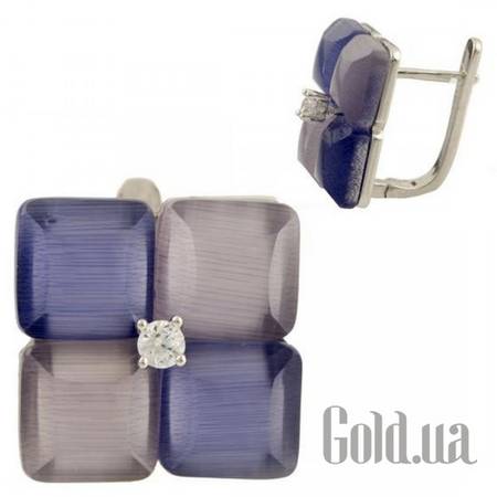 Серьги Серебряные серьги с кошачьим глазом и куб. циркониями