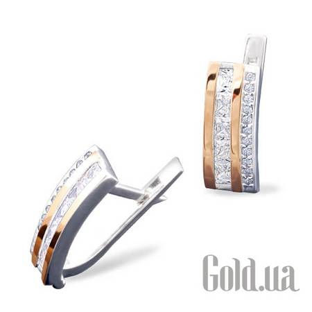 Серьги Серебряные серьги с куб. циркониями в позолоте