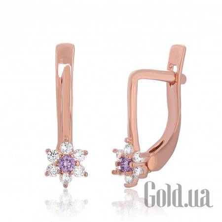 Серьги Серебряные серьги с  куб. циркониями в позолоте