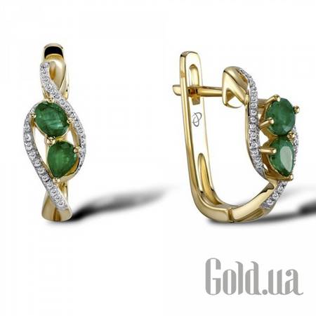 Серьги Золотые серьги с бриллиантами и изумрудами