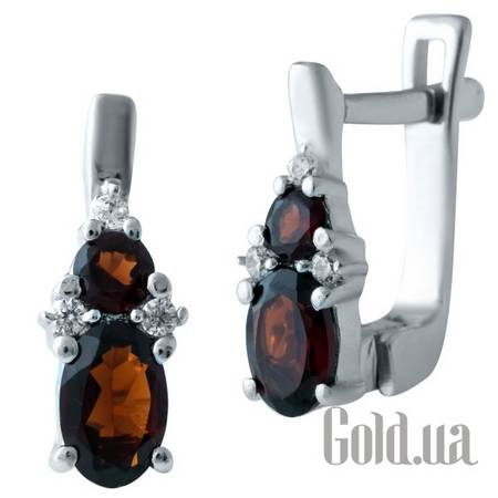 Серьги Серебряные серьги с гранатами и куб. циркониями