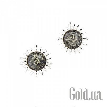 Серьги-гвоздики Серебряные серьги с янтарем