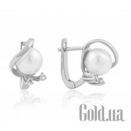Серьги Золотые серьги с жемчугом и куб. циркониями