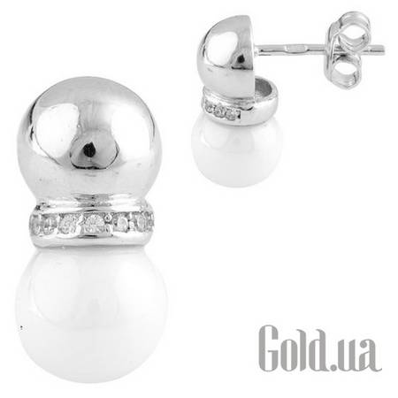 Серьги-гвоздики Серебряные серьги с керамикой и куб. циркониями