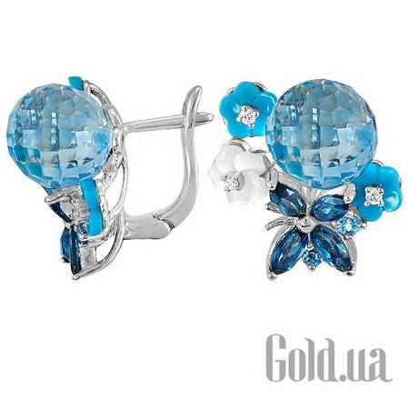 Серьги Золотые серьги с бриллиантами и драгоценными камнями