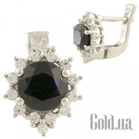 Серьги Серебряные серьги с куб. циркониями и сапфирами