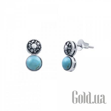 Серьги-гвоздики Серебряные серьги с искусств. бирюзой