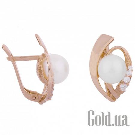 Серьги Золотые серьги с куб.циркониями и жемчугом (культив.)