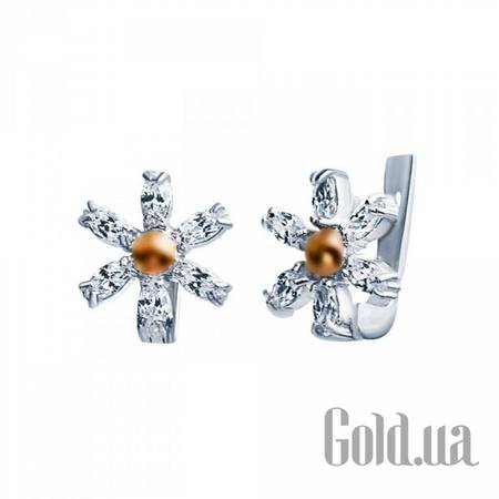 Серьги Серебряные серьги с куб. циркониями и вставками золота