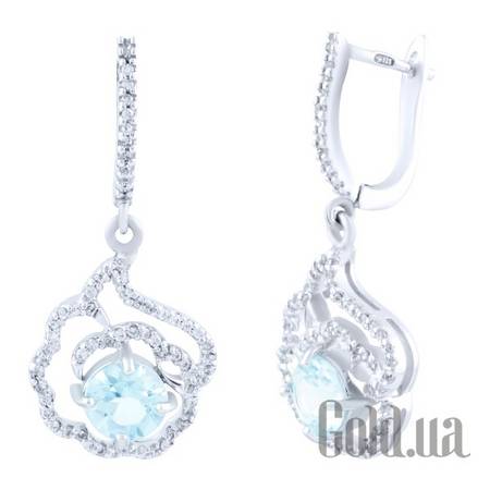 Серьги с подвесками Серебряные серьги с топазами и куб. циркониями