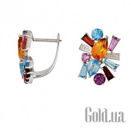 Серьги Золотые серьги с бриллиантами и полудрагоценными камнями