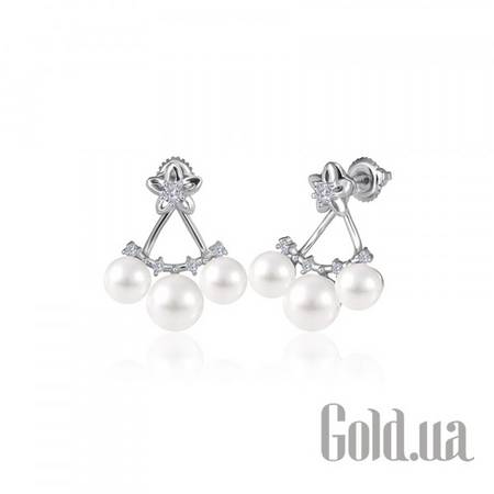 Серьги с подвесками Серебряные серьги  с жемчугом и  куб. циркониями