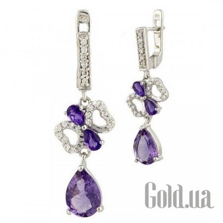 Серьги с подвесками Серебряные серьги с аметистами и куб. циркониями