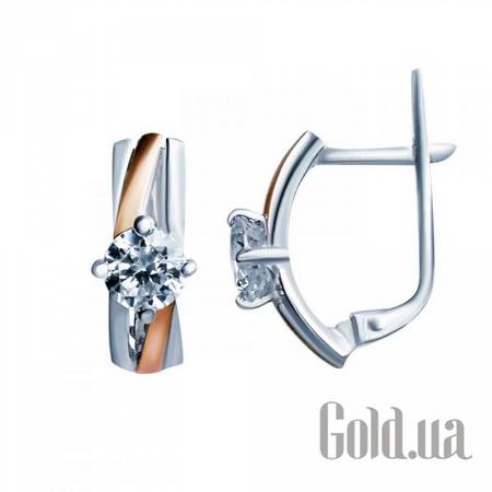 Серьги Серебряные серьги с куб. циркониями и вставками из золота