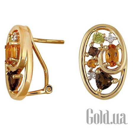 Серьги Золотые серьги с бриллиантами и полудрагоценными камнями