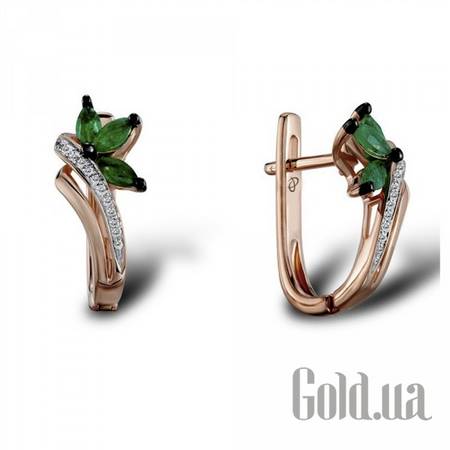 Серьги Золотые серьги с бриллиантами и изумрудами